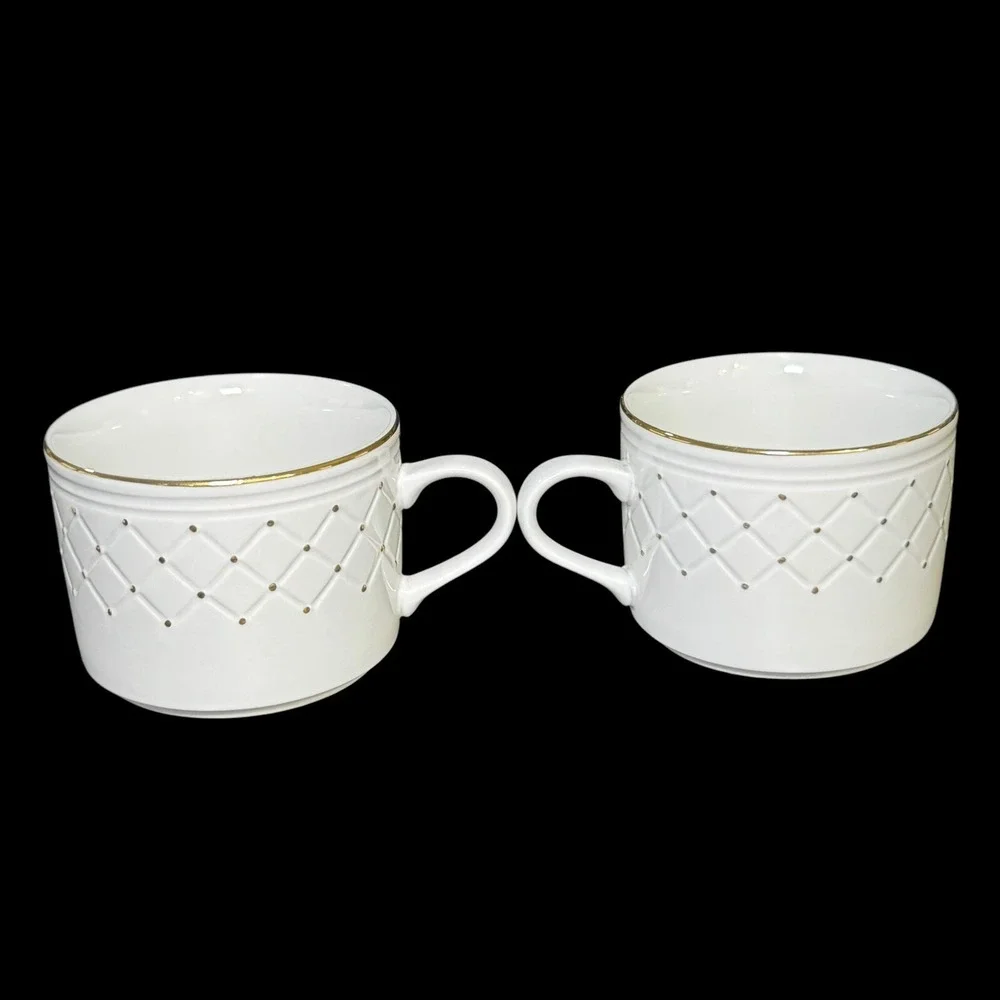 Gibson Golden Basket Flat Coffee Cup White and Gold‎ Set of 4